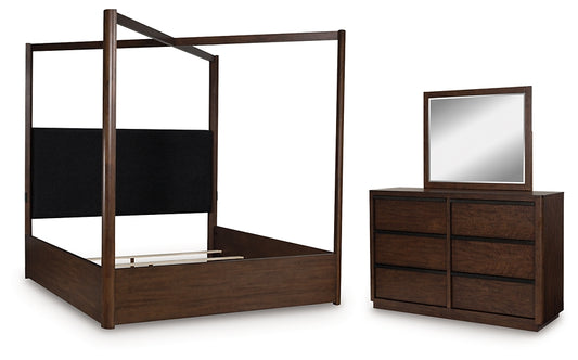Dilenno King Canopy Bed with Mirrored Dresser