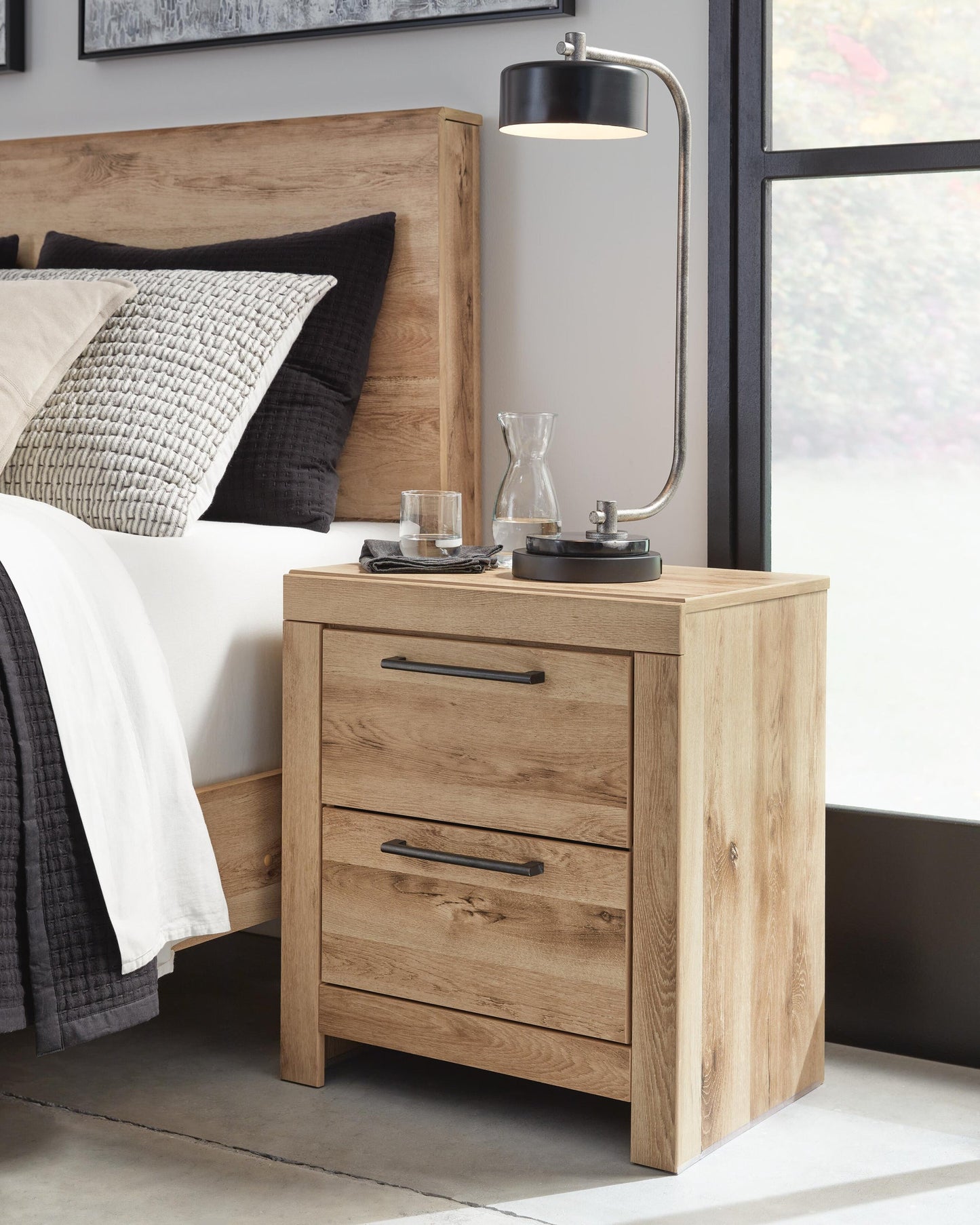 Hyanna King Panel Storage Bed with 2 Under Bed Storage Drawers, Dresser, Mirror, Chest and Nightstand