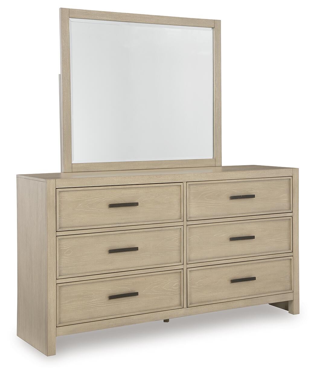 Calmoro Queen Bookcase Bed with Mirrored Dresser and Nightstand