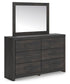 Hollivern Twin Panel Bed with Storage, Dresser and Mirror