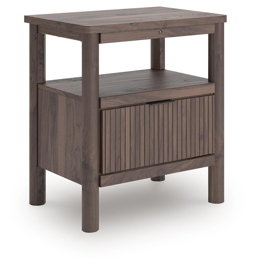 Pamytta Twin Upholstered Panel Platform Bed, Dresser, Mirror, Chest and Nightstand