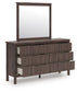 Pamytta King Upholstered Panel Platform Bed, Dresser and Mirror
