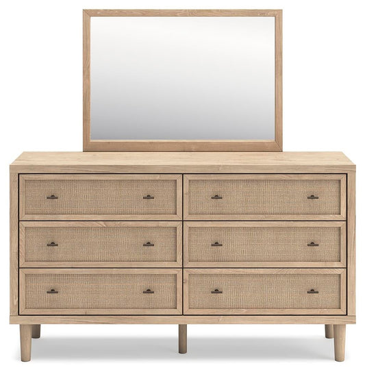 Cielden Full Upholstered Bed with Roll Slats, Dresser and Mirror