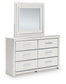 Zuraleus King Upholstered Panel Platform Bed, Dresser, Mirror and Nightstand